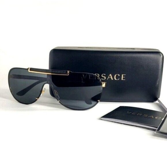VERSACE Suglasses VE2140 1002 Pilot Aviator Greca Shield Black Unisex - Picture 11 of 16
